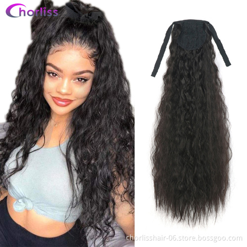 Wholesale Ombre Long Curly Kinky Drawetring Ponytail Hairpiece Wrap On Clip Synthetic Hair Extensions Hair For Black Women